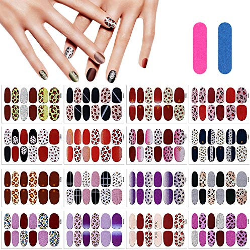 MWOOT 16 Hojas Leopardo Pegatinas de Esmalte de Uñas con Lima de Uñas, Full Cover Nail Art Stickers, Etiqueta Engomada Uñas Autoadhesivas para Uñas Decoración