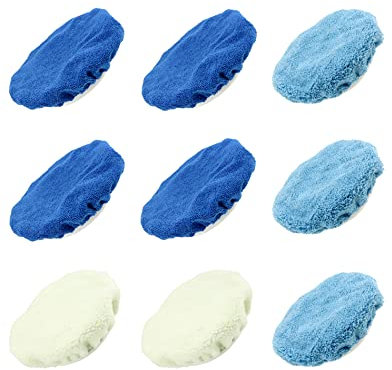 QWORK® 9pcs tampons de Polissage pour Capot de Voiture, Bonnet de Polissage, 2 Laine + 4 Microfibre + 3 Molleton de Corail, 230-250mm