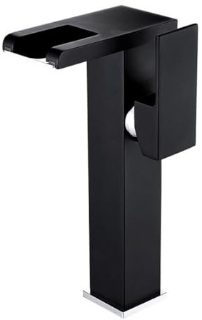 Wasserfall Wasserhahn Bad Waschtischarmatur Hoch Badarmatur Schwarz Moderne Stil Messing Einhebelmischer Mischbatterie, Waschbecken Armatur Wasserhahn Waschbecken