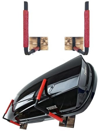 QLS Dachbox Verstellbarer Wandhalter 33-57 cm BOX1 rot zur Aufbewahrung von Dachkoffer Gartengeräte Skibox Sportgeräte Surfbrett iSUP Holz Stahl