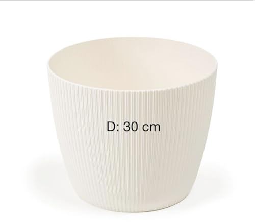 MELTOM Übertopf Blumentopf Rund Gerillt 30 cm Creme Kräutertopf Deko | Ø 30 cm, 25 cm hoch, 15,6 L, feine 3D-Rillen rundum, ohne Abflussloch, leichter Kunststoff, innen wie außen