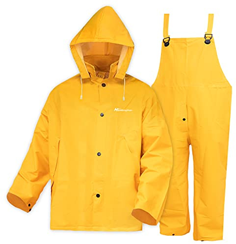 WCBDUT Rain Suit for Men Women Leathercraft Rain Gear Heavy Duty 3-Piece Commercial Rain Jacket with Bib Pants Overall(XX-Large)