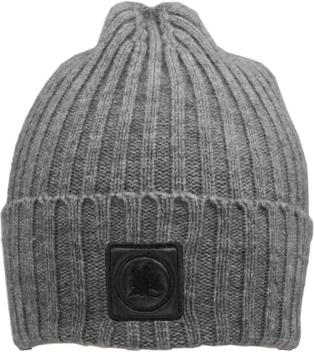 AS Roma Cappelli Invernali Stadio, Lupetto Leather Patch Knitted Skipper Beanie - Grey