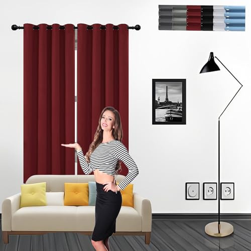 GOUSUN Velvet Curtains 220 x 200 cm Home Decorative Door Curtain Thermal Insulated Eyelet Curtain Drop Eyelet Thermal Curtains & Drapes Short for Bedroom,1 Panels, Red