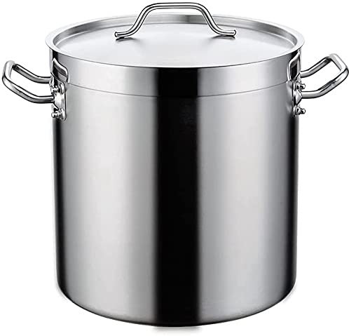 Olla de cocina grande, olla de acero inoxidable con cubierta ajustada, parte inferior compuesta de acero inoxidable de tres capas, color plateado, 32 x 32 cm (25 L)