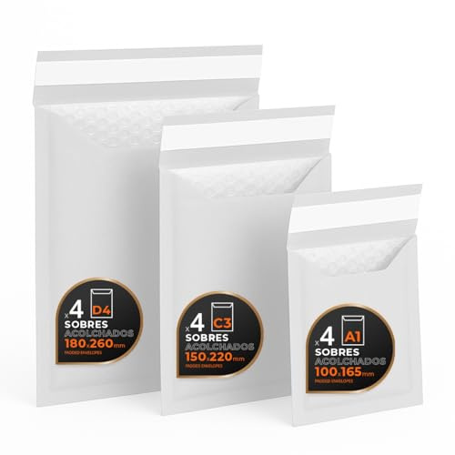 Luftpolstertaschen für Versand, 3 Größen – Kraft, Weiß oder Kombi – Selbstklebend – Papierumschläge mit Luftpolster, ideal für Versandtaschen - Pack S - Ofituria (Weiß, 12 Umschläge)