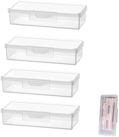 DeaHea 4 Pack Adhesive Bandages Organizer with Lid Clear Bandage Storage Box Containers Case Small Portable Travel First Aid Box for Flexible Fabric Adhesive Bandages Medicine Pills Capsules Camping