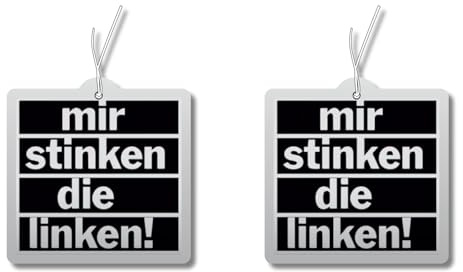 2x Duftbaum mit 'mir stinken die linken' Motiv, Wagen lustig Duftspender, Duftbaum Auto tuning, Lufterfrischer, Duftanhänger Auto Set, Autoduft, Scherzartikel