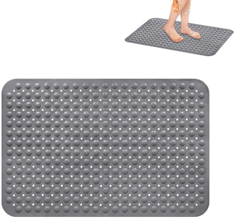 Tappetino Doccia Antiscivolo, 60 x 90 cm Tappetino da Doccia Antiscivolo, Tappeto da Bagno con Ventose e Fori di Scarico, Tappeto da Bagno Lavabile in Lavatrice, per Doccias (Grigio)