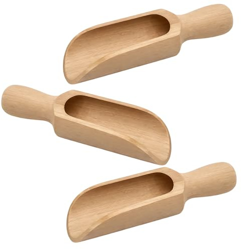 3PCS Wooden Scoop Set, Large Wooden Scoops for Bath Salts and Dry Goods, Natural Wood Multipurpose Scoops
