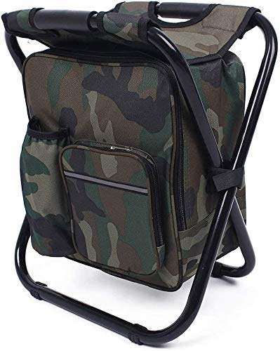 TentHome Faltbarer Campingstuhl-Rucksack mit Kühler 3 in 1 Rucksackstuhl Klappstuhl Klapphocker mit Kühltasche tragbarer Hocker für Angeln Camping Wandern Jagd Trekking Picknick BBQ Grillen Tarnung