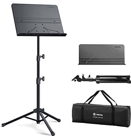 Vekkia Professional Portable Sheet Music Stand - Folding Adjustable Holder, with Carrying Bag, Sturdy for Instrumental Performance, Band & Travel