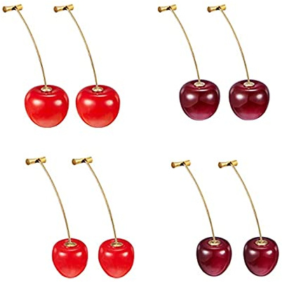 Hoshisea 4 Paar Kirsche Ohrringe, Kirsche Baumeln Ohrringe, Gleiches Ohrringe für Damen und Mädchen (Rot, Weinrot)