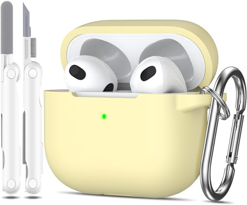 MHYALUDO für AirPods 3 Hülle, AirPods 3 Case Silicone Protective Case | Weicher Silikonschutz Mit Schlüsselanhänger und Reinigungsset, Kompatibel Mit AirPods 3, Gelb