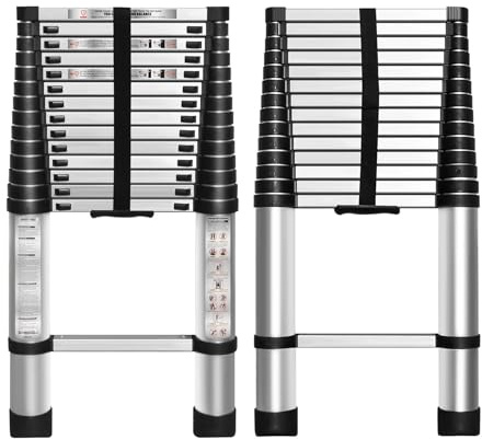 WFLNHB 14.5 FT Telescoping Ladder One Button Retraction Aluminum Extension Ladder Collapsible Suitable for Outdoor or Indoor