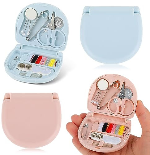 Cobee 2er-Pack Mini Reise Nähset, tragbares Nähset mit faltbarem Etui für Heimreisende, anfängerfreundliches Notfall-Nähset DIY-Nähzubehör mit Fadenscherennadel-Knopfnadeln