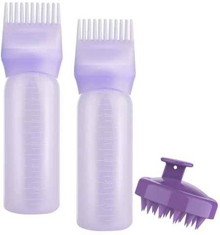 Gezimetie Lot de 3 flacons applicateurs de peigne à racines avec brosse de massage du cuir chevelu et peigne pour coloration des cheveux et traitement du cuir chevelu (violet)