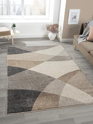 Mia's Teppiche Mosaix - Alfombra Moderna de Pelo Corto para salón y Dormitorio, con Corte de Contorno, patrón geométrico, a Cuadros, Color Beige, 140 x 200 cm