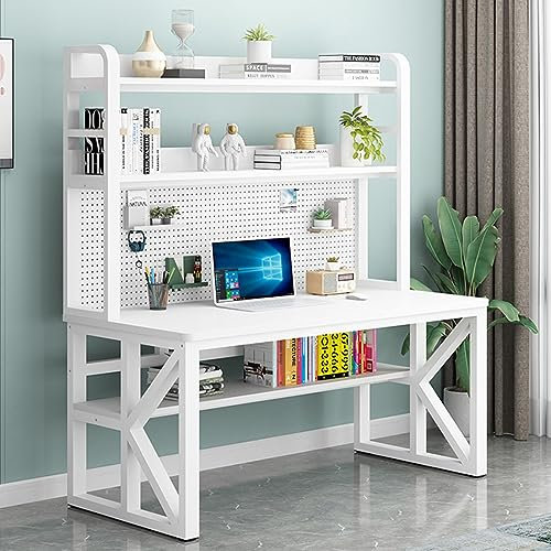 CuNtoHHH Computertisch mit Ablagefächern und Stecktafel, moderner Studentenschreibtisch, großer Studientisch fürs Arbeitszimmer, Schreibtisch für Zuhause und Büro (31 Zoll, weiß)