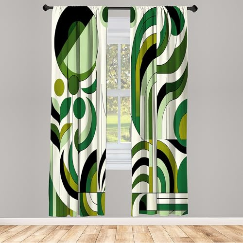 ABAKUHAUS Vorhänge 2er-Pack, Blätter Atmosphäre Abstrakt gestaltete runde Äste Wirbel Boho, Vorhang für Wohnzimmer Schlafzimmer, 4 Stück 75 cm x 225 cm, Hellgrün Dunkelgrau