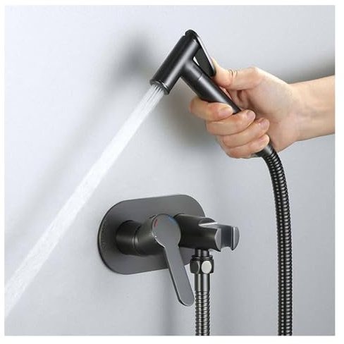 SHUGUANG Ducha Bidet para WC Montaje en Pared Ducha Bidet Gris Pistola Ducha Higienica para WC con Manguera de Acero Inoxidable de 1,5m Grifo Bidet para WC, Grifo WC Higieni Agua Fria y Caliente