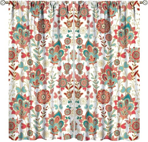 Kinder Verdunkelungsvorhänge Retro-Blumenmuster 3D Polyester Ösen Vorhang, Für Wohnzimmer Schlafzimmer Kinderzimmer Junge Mädchen Zimmer Blickdicht Schallschutzvorhänge 2Er Set 280 (B) 9426351909433