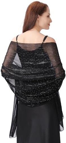 Ladiery Sjal för dam, chiffongsjal för kvinnor, glittrande strass för banketter, bröllop och formella tillfällen., Svart, 75 x 28 / 190 cm x 70 cm
