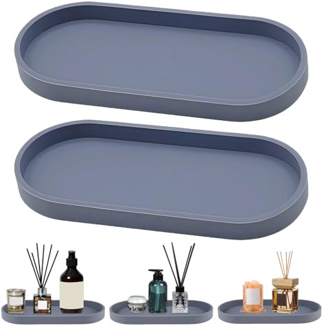2 Piezas Bandejas Decorativas para Baño, 25 X 11 cm Bandeja de Silicona para Cosméticos, Bandeja Antideslizante de Cuarto de Baño, Resistente a la Humedad Bandejas de Almacenamiento para Velas, Aroma