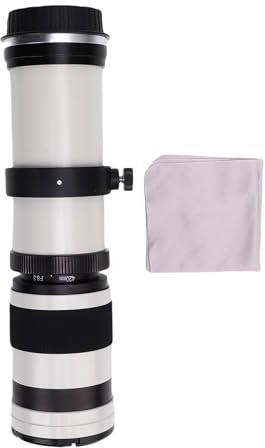 Plyisty Ultra Long 420-800mm Telephoto Lens for EF EF S Mount DSLR Cameras, Aluminum Structure, Manual Focus, F8.3 Aperture, Optical Glass (White)