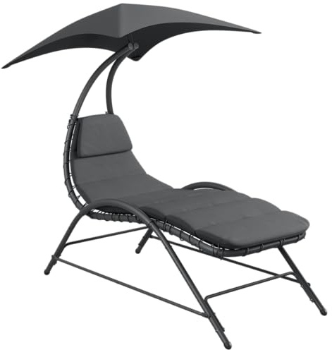 STEELSØN Nyria Sonnenliege Anthrazit, mit Kissen, Sonnendach, bis 120 kg | Gartenliege, Liegestuhl, Balkonliege wetterfest, Relaxliege, großzügige Liegefläche, Outdoor Liege mit Gestell, Gartenmöbel
