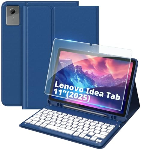 EasyAcc Funda con teclado para Lenovo Idea Tab 11 Tablet 2025 Azul | Funda con teclado QWERTZ magnético inalámbrico Bluetooth para (TB-336ZU/TB-336FU) con soporte para bolígrafo y protector de