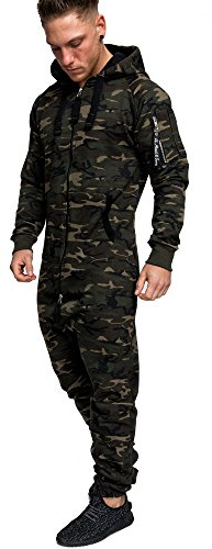 Amaci&Sons Herren Overall Jumpsuit Jogging Cargo-Style Onesie Trainingsanzug Camouflage 3006 Camouflage Khaki M