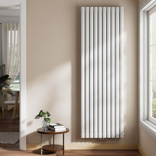 EMKE Oval Heizkörper 1800x600mm, Design Heizkörper Horizontal Doppellagig Röhrenheizkörper Mittelanschluss Heizung Weiß 2175W