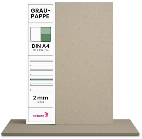 Netuno 20 x grå kartong A4 210 x 297 mm 8,3 x 11,7 tum 1230 gsm 2 mm tjock bokbindande kartong styv grå kartong gråkartong spånskiva tjockt återvunnet kort för kalendrar modelltillverkning DIY