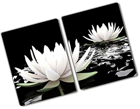 Tulup Tagliere Vetro Temperato - 2x40x52cm - Copri Piano Cottura - Ninfee