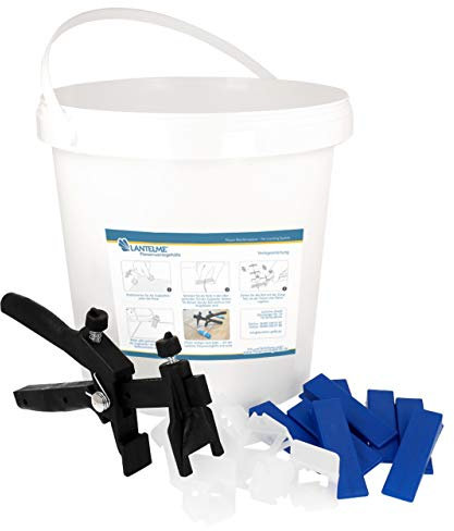 Lantelme® Fliesen Nivelliersystem Boxed Set mit 100x Zuglaschen 50x Keile 1x Zange 1x Eimer für Fliesen Verlegehilfe 1mm 1,5mm 2mm 3mm 4mm (4mm)