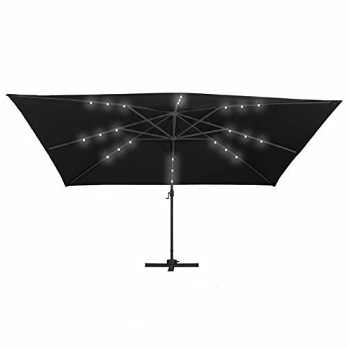 Gecheer Ombrellone a Sbalzo con Luce LED e Palo in Acciaio 400x300 cm,Ombrellone Decentrato,Ombrellone da Sole con LED 4x3 m,Ombrellone da Giardino,Patio,Piscina,Spiaggia,Mare,Terrazzo