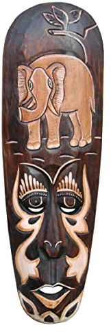 Wogeka - 50 cm Elefanten Wand-Maske - im Ethno Style Afrika aus Holz als Geschenk-Idee zu Weihnachten Geburtstag Dekoration - Handarbeit Schnitzerei von Bali Maske45.50 (Maske45.50b)