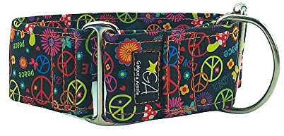 Galguita Amelie Martingale Hundehalsband, Peace and Love, 5 cm breit, Größe L (40-49 cm Umfang)