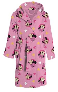 hermet Accappatoio In Spugna, 100% Cotone, Accappatoio da Bambina, Con Cappuccio e Cintura, Disegno Con Minnie, 4/5 Anni