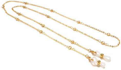 UYUME Damen Brillenkette, Stilvolle Brillenkette, Zirkon-Lesebrillenhalter, Metall-Brillenband for Damen und Herren (Color : Gold)