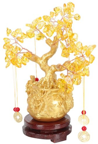 DECHOUS Adorno De Árbol Fortuna De Tres Dragones Bonsái De Cristal Prosperidad Decoración De Escritorio para Sala De Estar TV Stand