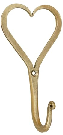 Living Ideas Hand Forged Heart Hook Wrought Iron Handmade Rustic Wall Hook for Towel, Plant & Mug Blacksmith Farmhouse Bathroom Coat Hook Rack Antique Brass Heavy Duty Kitchen Utensils Gold Hooks