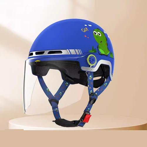 QJWMatic Kinder-Motorradhelm, Offener Helm, Retro-Kinder-3/4-Halbgesichts-Jethelm Mit Visier Für 3–12 Jahre Alte Jungen Und Mädchen A,50-55CM