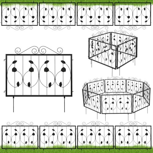 COSTWAY 8PCS Decorative Garden Fence, 60cm x 464cm Rustproof Galvanized Metal Landscape Fencing Panels, No Dig Fence Animal Barrier Flower Bed Border for Patio Backyard (8Pcs,23.5in x 15ft/60 x 464cm)