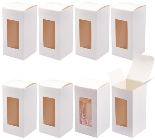 BENECREAT 20 Packung 8x8x16cm Geschenkboxen Mit Durchsichtigem Fenster, Weiße Boxen Geschenkverpackungen Für Jubiläen Geburtstage Hochzeiten Graduierung