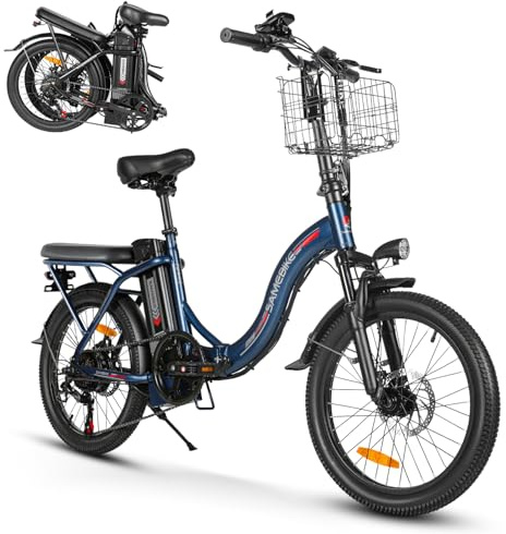 SAMEBIKE 20 Electric Bike for Adult, 13Ah Removable Battery Folding Step Through City eBike 62 Miles Range(PAS) &15MPH Top Speed, With Front Suspension, Phone Holder and Front Basket Electric Bicycle