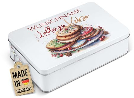 Print Royal PR Geschenkdose mit Name personalisiert - Lieblingskekse - Blechdose bedrucken, Aufbewahrungsdose, Keksdose - Weihnachtsgeschenke | Rechteckig weiß, 450 ml