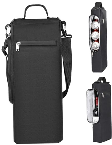 Golf Cooler Bag Insulated 16 x 7 x 3 In Oxford Cloth Golf Cart Cooler Outdoor Portable with Handle & Shoulder Strap Bottle Bag for Beer, Wine (Black)