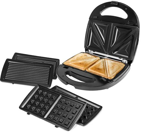 Appareil Croque Monsieur 3 en 1, 750W Gauffrier Multifonctions avec Revêtement Antiadhésif, Appareil Panini,Température Automatique, Témoin Lumineux Intelligent